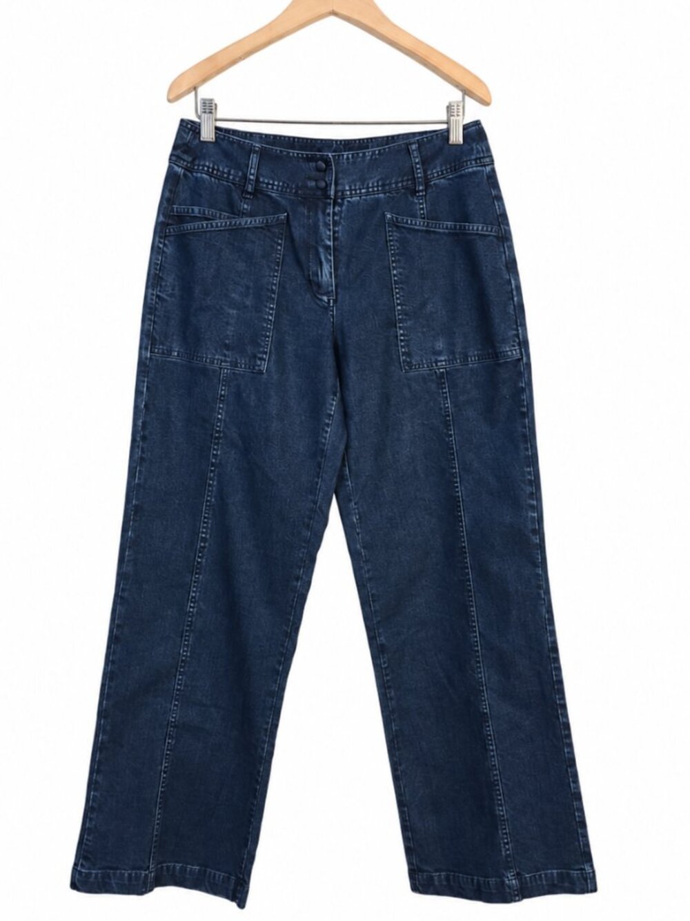 J.Jill 6P Petite Tencel Wide Leg Jeans Indigo Patch Pocket 70s Boho